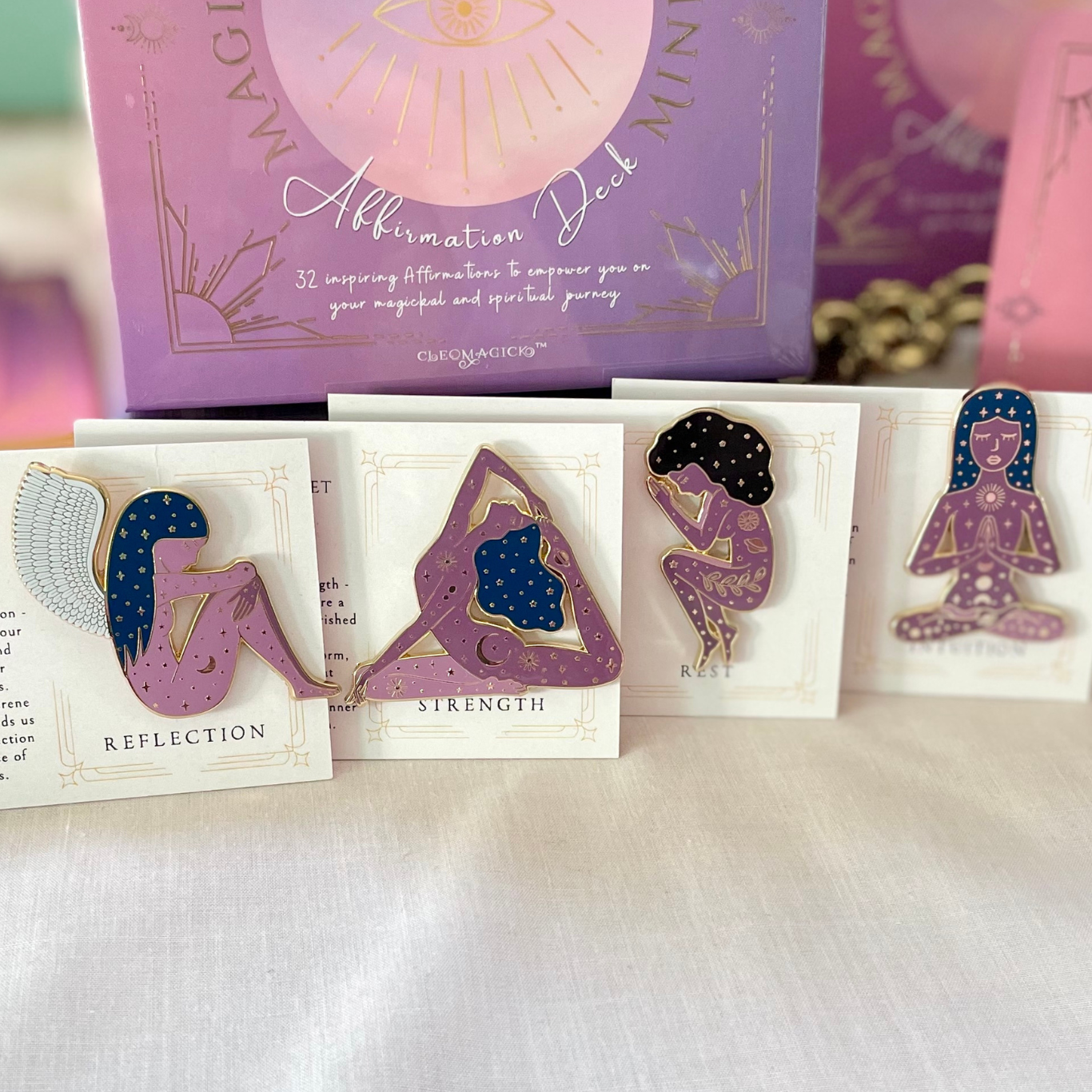 GODDESS OF REFLECTION ENAMEL PIN, PURPLE AND GOLD