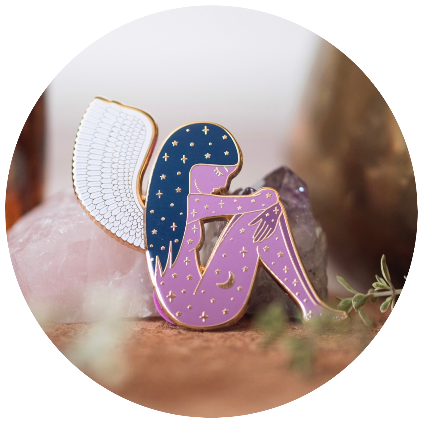 GODDESS OF REFLECTION ENAMEL PIN, PURPLE AND GOLD