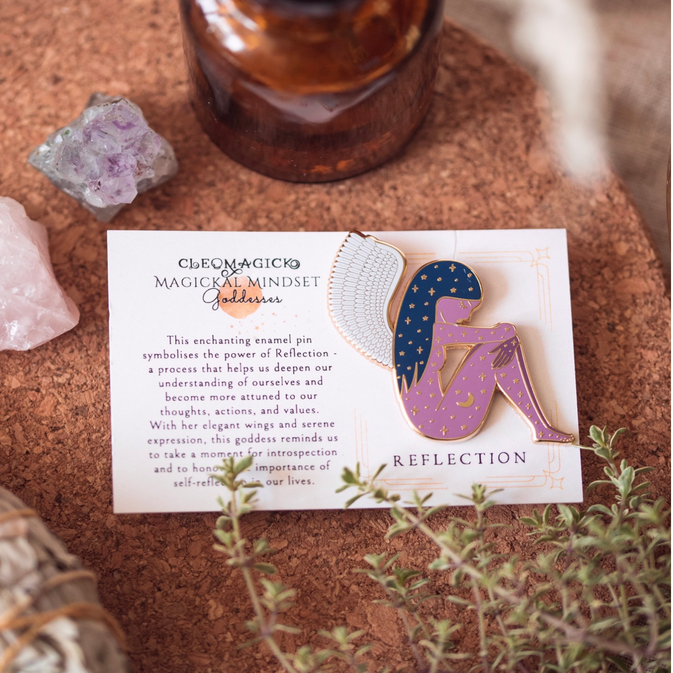 GODDESS OF REFLECTION ENAMEL PIN, PURPLE AND GOLD