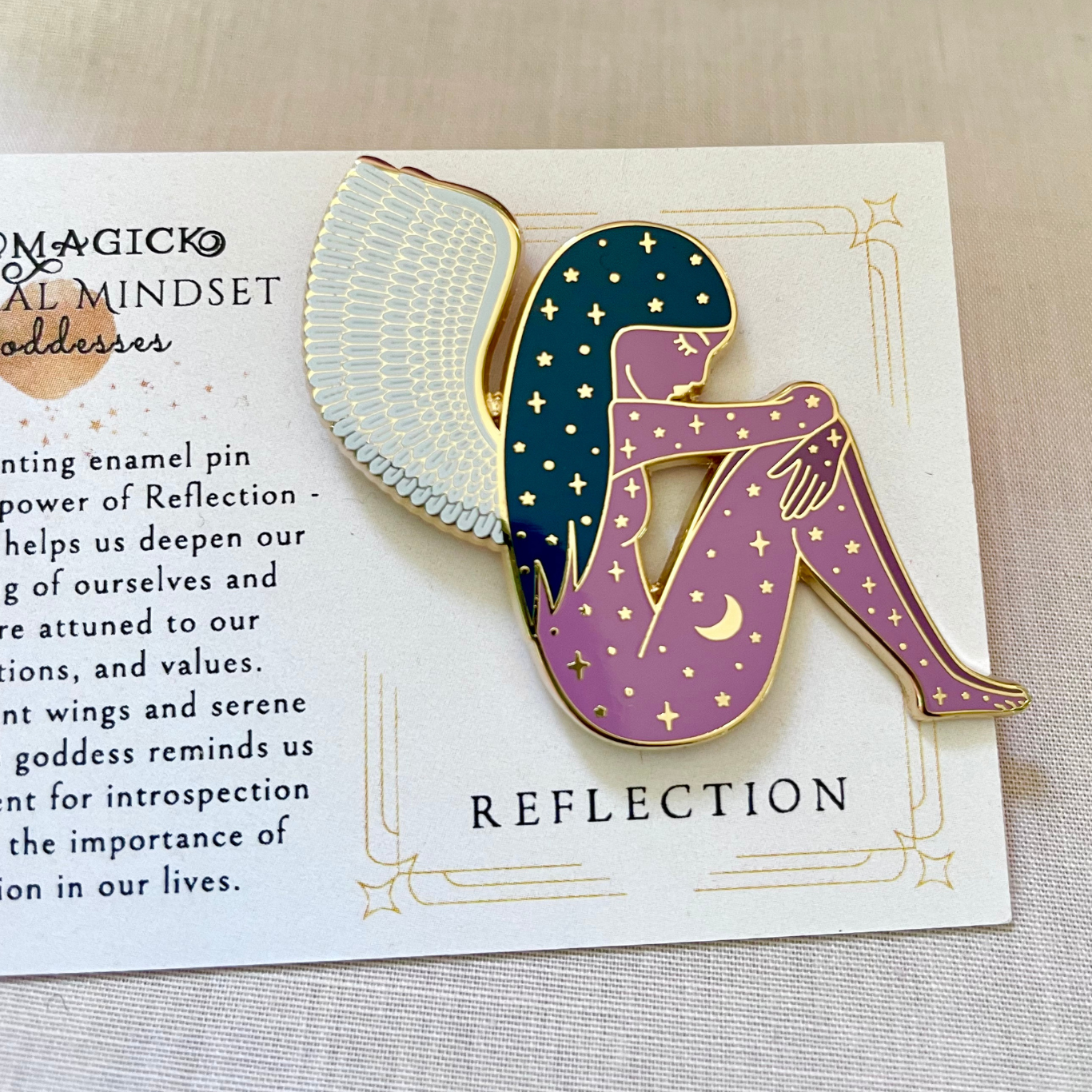 GODDESS OF REFLECTION ENAMEL PIN, PURPLE AND GOLD