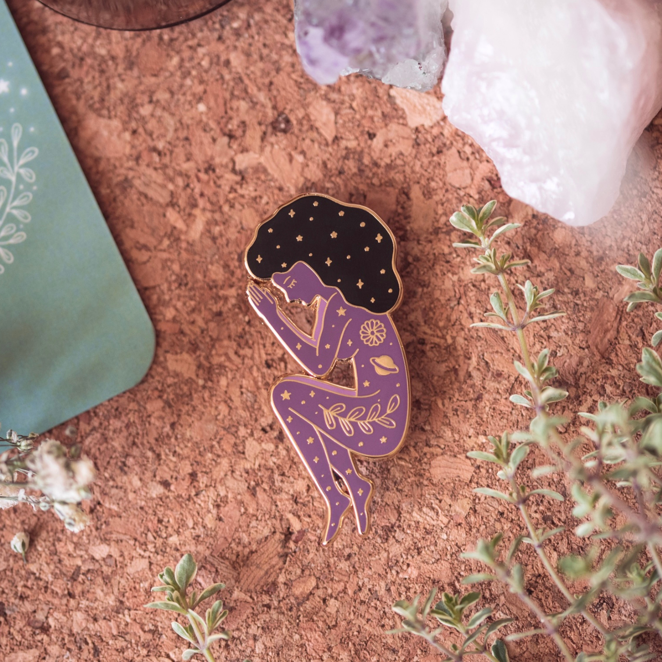 GODDESS OF REST ENAMEL PIN, PURPLE AND GOLD