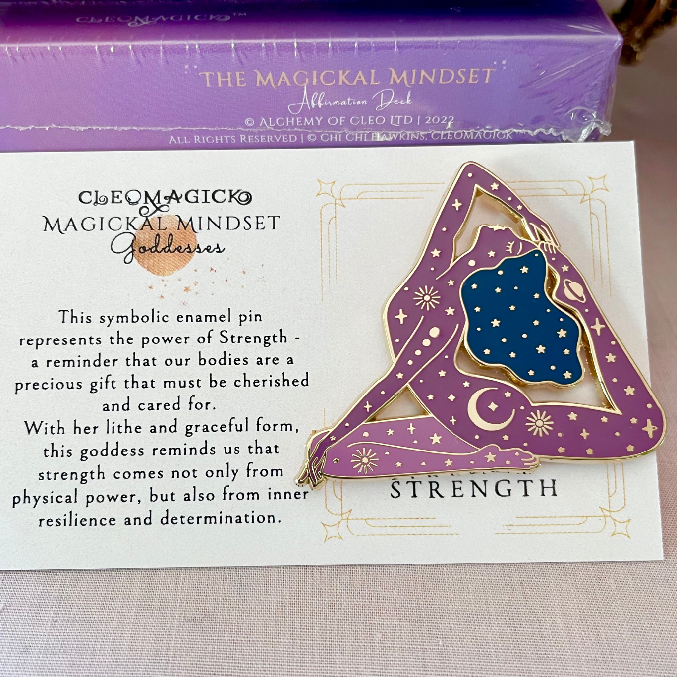 GODDESS OF STRENGTH ENAMEL PIN, PURPLE AND GOLD