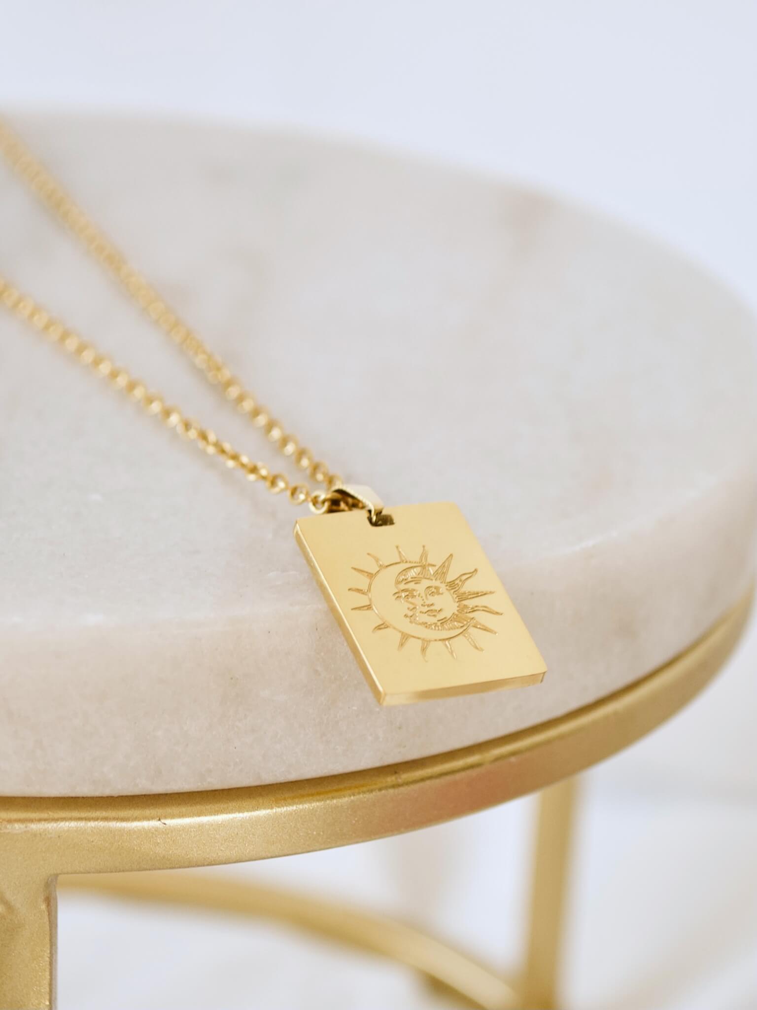 SUN AND MOON PENDANT NECKLACE, GOLD