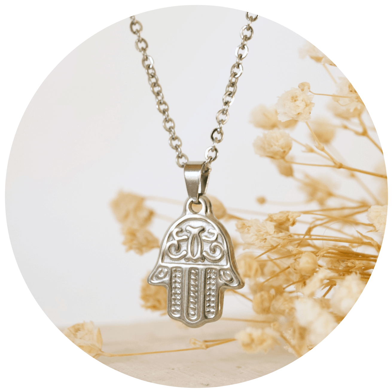 THE HAMSA HAND CHOKER NECKLACE, SILVER