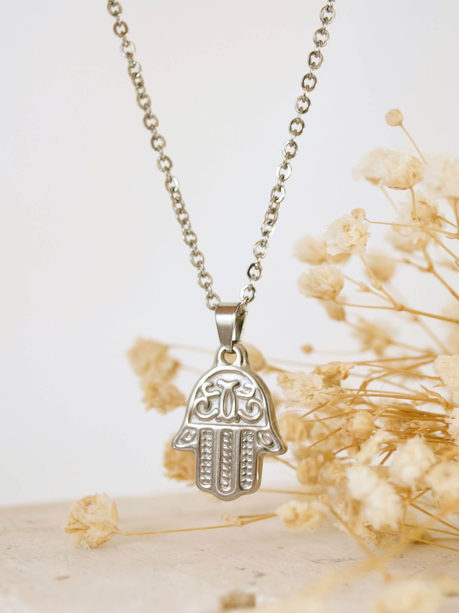 THE HAMSA HAND CHOKER NECKLACE, SILVER